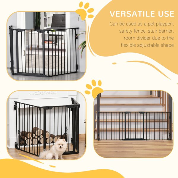PawHut 3-Panel Metal Pet Gate: Safety Fence for Dogs with Walk Through Door & Auto Close Lock, Room Divider, Black Aosom UK