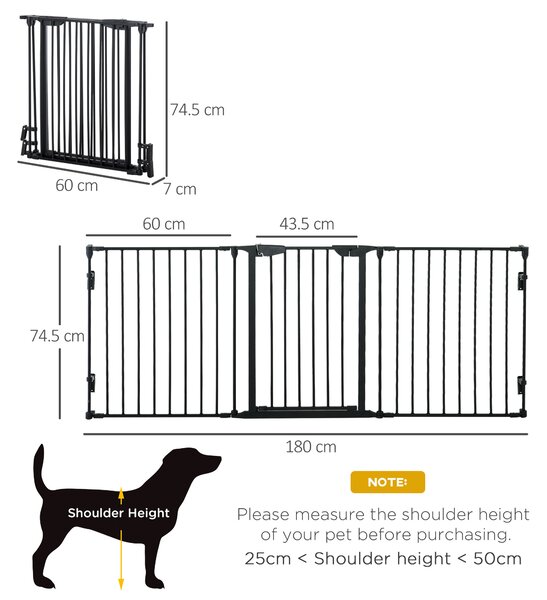 PawHut 3-Panel Metal Pet Gate: Safety Fence for Dogs with Walk Through Door & Auto Close Lock, Room Divider, Black Aosom UK