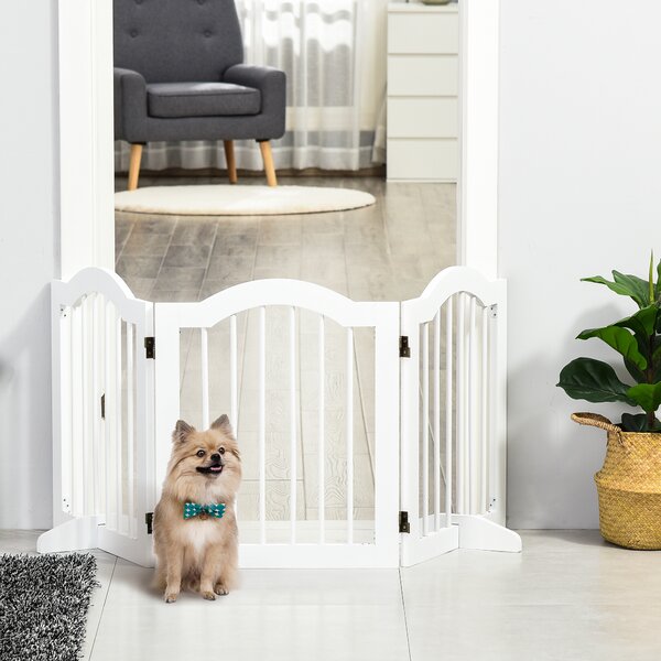 PawHut Dog Gate Wooden Foldable Small Sized Pet Gate Stepover Panel w/ Support Feet Freestanding Safety Barrier for House Doorway Stairs Aosom UK