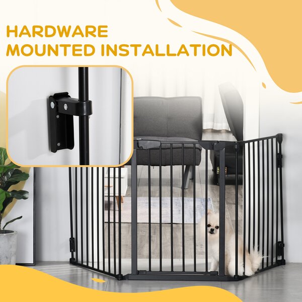 PawHut 3-Panel Metal Pet Gate: Safety Fence for Dogs with Walk Through Door & Auto Close Lock, Room Divider, Black Aosom UK