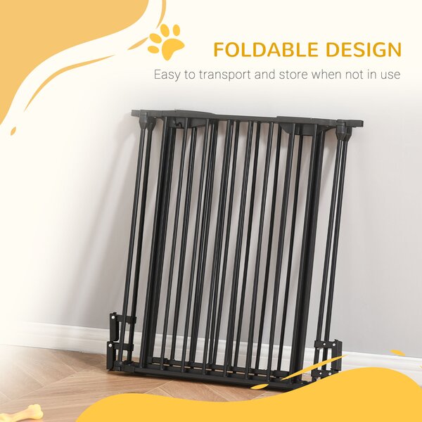 PawHut 3-Panel Metal Pet Gate: Safety Fence for Dogs with Walk Through Door & Auto Close Lock, Room Divider, Black Aosom UK