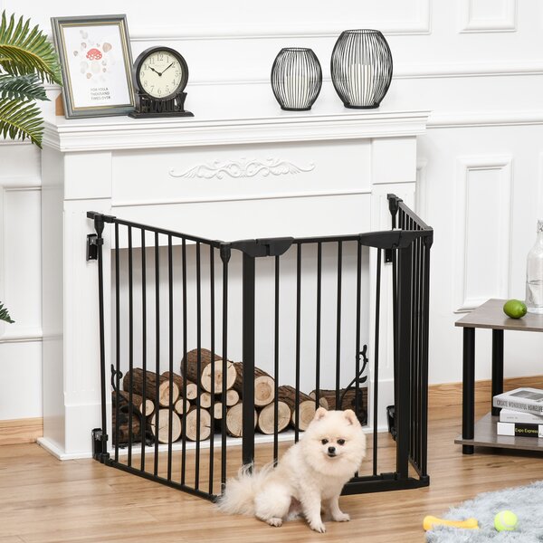 PawHut 3-Panel Metal Pet Gate: Safety Fence for Dogs with Walk Through Door & Auto Close Lock, Room Divider, Black Aosom UK