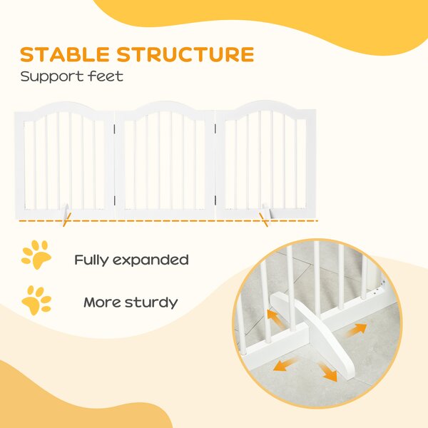 PawHut Dog Gate Wooden Foldable Small Sized Pet Gate Stepover Panel w/ Support Feet Freestanding Safety Barrier for House Doorway Stairs Aosom UK