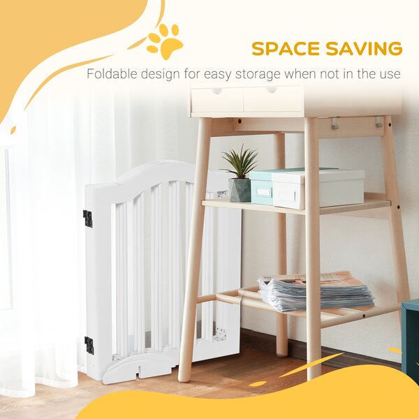 PawHut Dog Gate Wooden Foldable Small Sized Pet Gate Stepover Panel w/ Support Feet Freestanding Safety Barrier for House Doorway Stairs Aosom UK