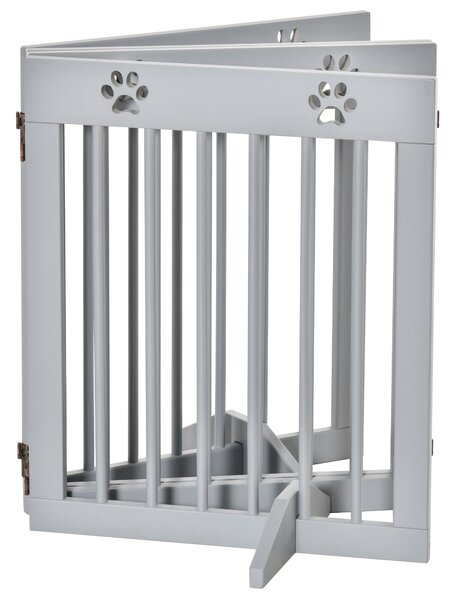 PawHut Pet Gate 4 Panel Wooden Dog Barrier Freestanding Folding Safety Fence with Support Feet up to 204cm Long 61cm Tall Light Grey