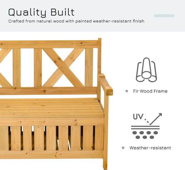Outsunny Wood Garden Bench 2 Seater Storage Chest Patio Seating Chair with High Back and Armrest