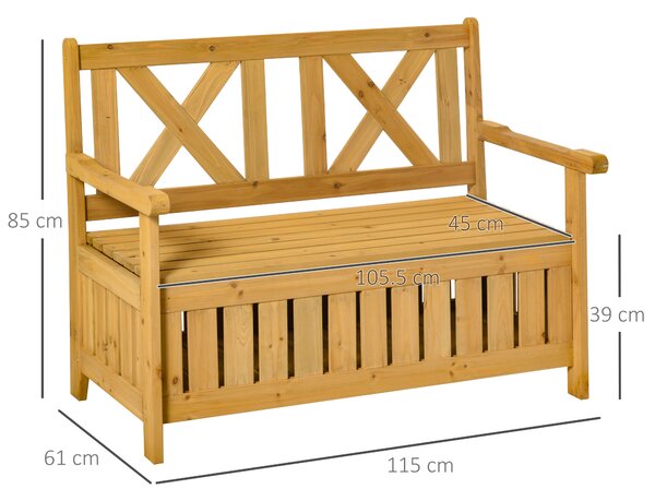Outsunny Wood Garden Bench 2 Seater Storage Chest Patio Seating Chair with High Back and Armrest