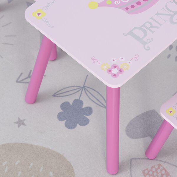 HOMCOM Kids' Wooden Table and Chair Set with Crown Pattern, Easy-Clean Surface, Ideal Gift for Girls Toddlers Aged 3 to 8, Pink Aosom UK