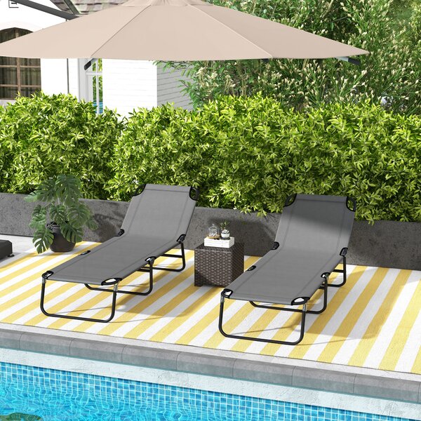 Outsunny Patio Sun Lounger with 5-Position Adjustable Backrest, Weather-Resistant Oxford Fabric, Grey Aosom UK