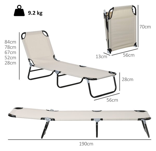 Outsunny Adjustable Garden Sun Lounger with Five-Position Back, Cream White, Comfortable Outdoor Recliner Aosom UK