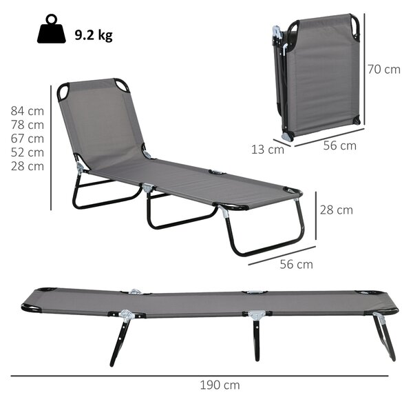 Outsunny Patio Sun Lounger with 5-Position Adjustable Backrest, Weather-Resistant Oxford Fabric, Grey Aosom UK
