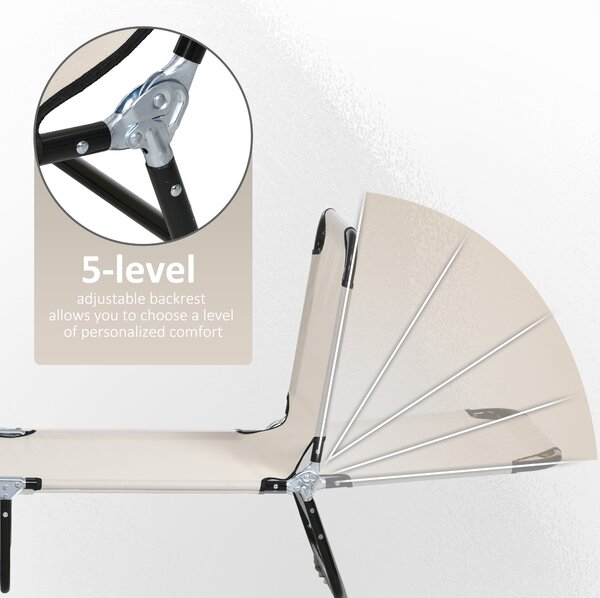 Outsunny Adjustable Garden Sun Lounger with Five-Position Back, Cream White, Comfortable Outdoor Recliner Aosom UK