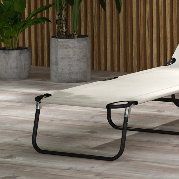 Outsunny Adjustable Garden Sun Lounger with Five-Position Back, Cream White, Comfortable Outdoor Recliner Aosom UK