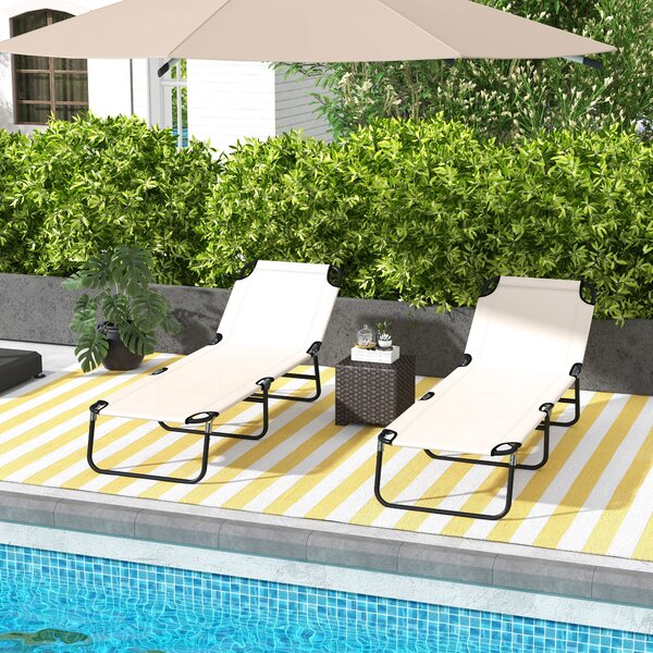 Outsunny Adjustable Garden Sun Lounger with Five-Position Back, Cream White, Comfortable Outdoor Recliner Aosom UK