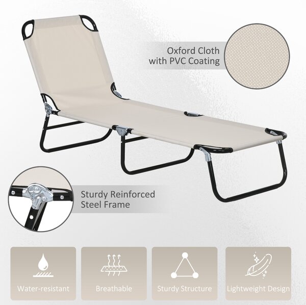 Outsunny Adjustable Garden Sun Lounger with Five-Position Back, Cream White, Comfortable Outdoor Recliner Aosom UK