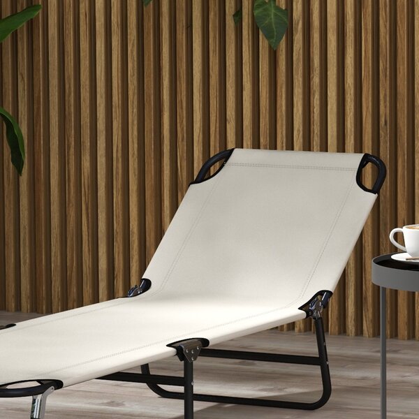 Outsunny Adjustable Garden Sun Lounger with Five-Position Back, Cream White, Comfortable Outdoor Recliner Aosom UK