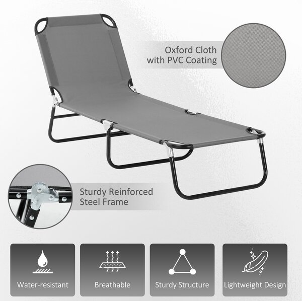 Outsunny Patio Sun Lounger with 5-Position Adjustable Backrest, Weather-Resistant Oxford Fabric, Grey Aosom UK