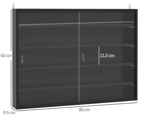 HOMCOM Particle Board 5-Tier Glass Door Display Cabinet Black Aosom UK