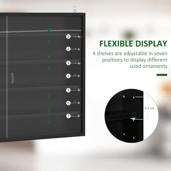 HOMCOM Particle Board 5-Tier Glass Door Display Cabinet Black Aosom UK