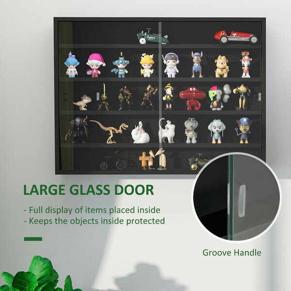 HOMCOM Particle Board 5-Tier Glass Door Display Cabinet Black Aosom UK