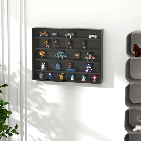HOMCOM Particle Board 5-Tier Glass Door Display Cabinet Black Aosom UK