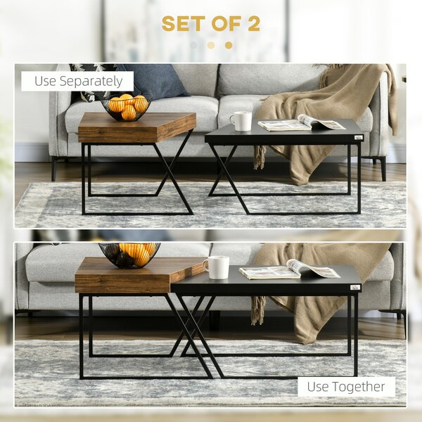 HOMCOM Coffee Table Set of 2, Geometric Coffee Table with Spacious Legroom, Steel Frame and Thick Tabletop, Industrial Coffee Tables Aosom UK
