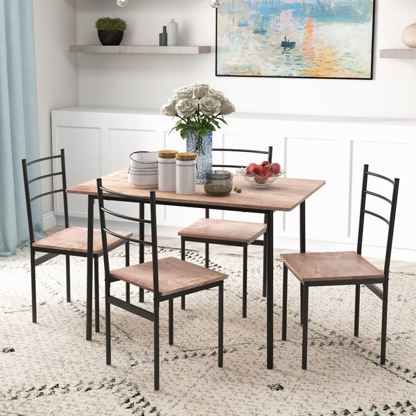 HOMCOM 4 Seater Modern Dining Set, Dining Table and Chairs Set with Steel Frame Table and 4 Chairs, Compact Size for Space Saving, Black Aosom UK