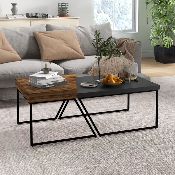 HOMCOM Coffee Table Set of 2, Geometric Coffee Table with Spacious Legroom, Steel Frame and Thick Tabletop, Industrial Coffee Tables Aosom UK