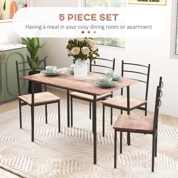 HOMCOM 4 Seater Modern Dining Set, Dining Table and Chairs Set with Steel Frame Table and 4 Chairs, Compact Size for Space Saving, Black Aosom UK