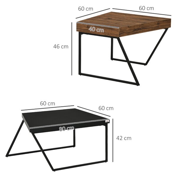 HOMCOM Coffee Table Set of 2, Geometric Coffee Table with Spacious Legroom, Steel Frame and Thick Tabletop, Industrial Coffee Tables Aosom UK