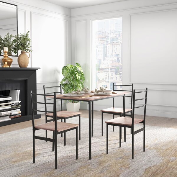 HOMCOM 4 Seater Modern Dining Set, Dining Table and Chairs Set with Steel Frame Table and 4 Chairs, Compact Size for Space Saving, Black Aosom UK