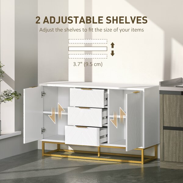 HOMCOM Modern Storage Cabinet Freestanding Cupboard with 3 Drawers for Dining Room, Living Room, White Aosom UK
