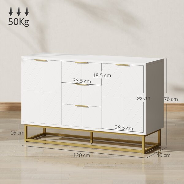 HOMCOM Modern Storage Cabinet Freestanding Cupboard with 3 Drawers for Dining Room, Living Room, White Aosom UK