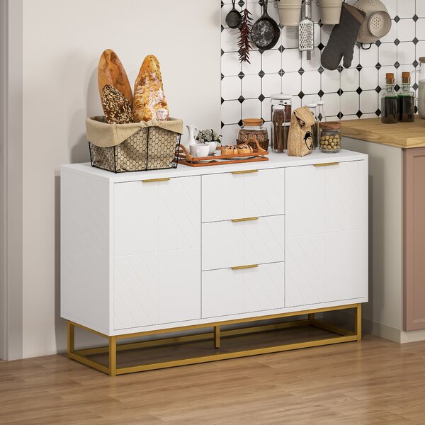 HOMCOM Modern Storage Cabinet Freestanding Cupboard with 3 Drawers for Dining Room, Living Room, White Aosom UK
