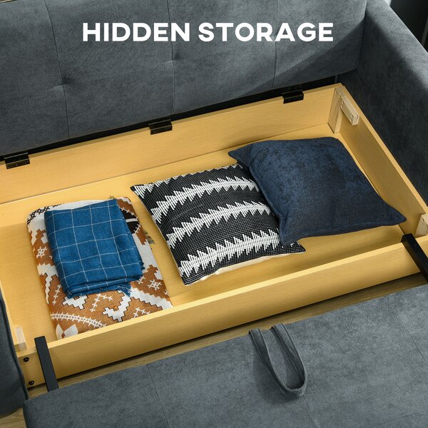 HOMCOM 2 Seater Sofa Bed with Hidden Storage, Modern Snow Flannel Loveseat Sofa with 2 Cushions for Living Room, Dark Grey Aosom UK