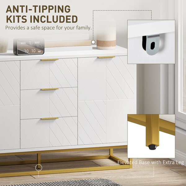 HOMCOM Modern Storage Cabinet Freestanding Cupboard with 3 Drawers for Dining Room, Living Room, White Aosom UK
