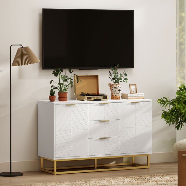 HOMCOM Modern Storage Cabinet Freestanding Cupboard with 3 Drawers for Dining Room, Living Room, White Aosom UK