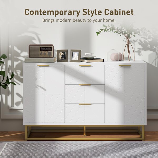 HOMCOM Modern Storage Cabinet Freestanding Cupboard with 3 Drawers for Dining Room, Living Room, White Aosom UK