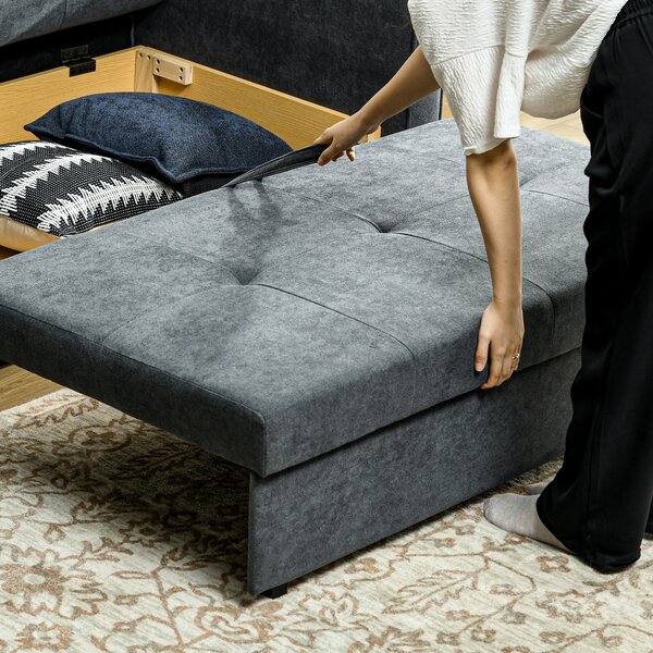 HOMCOM 2 Seater Sofa Bed with Hidden Storage, Modern Snow Flannel Loveseat Sofa with 2 Cushions for Living Room, Dark Grey Aosom UK