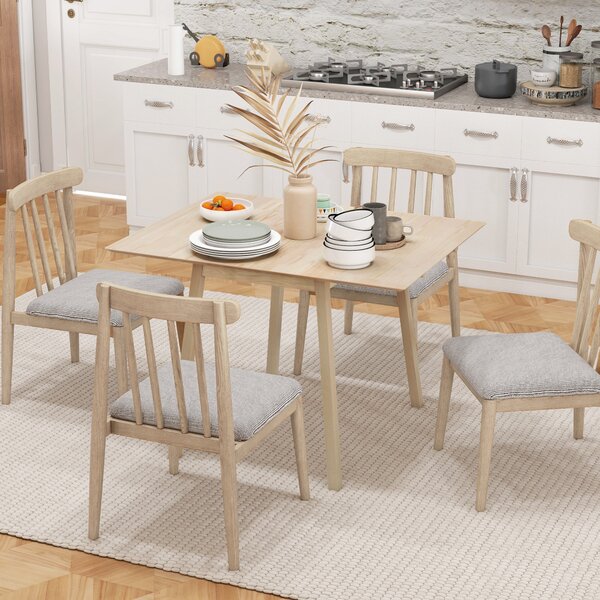HOMCOM Folding Wood Tables, Extendable Kitchen Table for Small Space, Drop Leaf Dining Table for 2-4 People, Natural Wood Finish Aosom UK