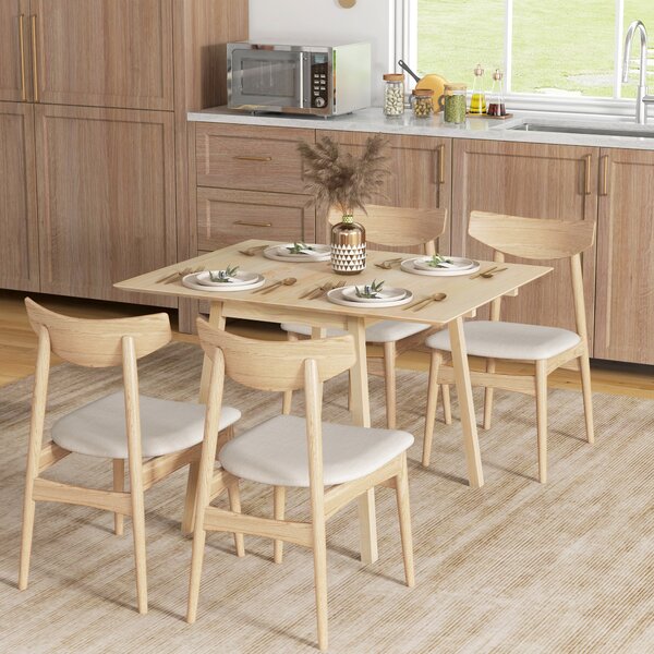 HOMCOM Folding Wood Tables, Extendable Kitchen Table for Small Space, Drop Leaf Dining Table for 2-4 People, Natural Wood Finish Aosom UK