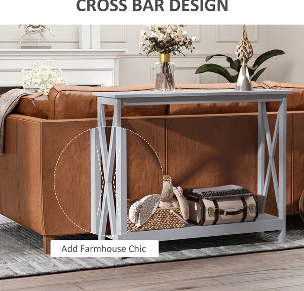 HOMCOM Console Table Hallway Desk w/Storage Shelf, X Design for Living Room Entryway, Grey Aosom UK