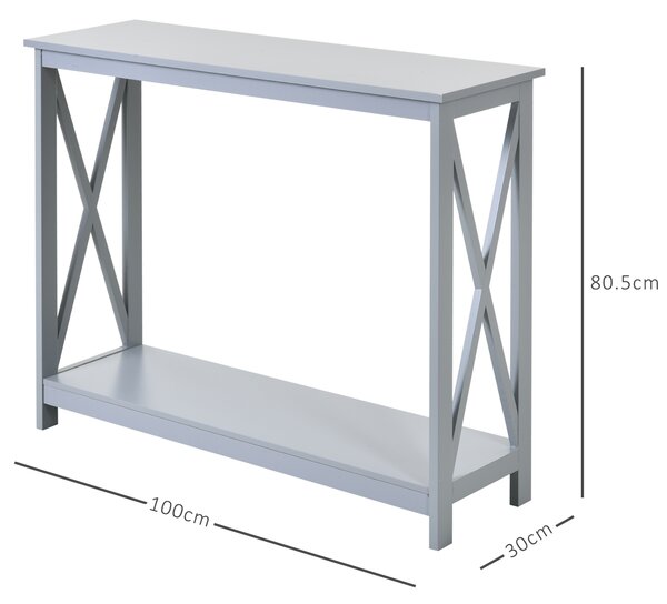 HOMCOM Console Table Hallway Desk w/Storage Shelf, X Design for Living Room Entryway, Grey Aosom UK