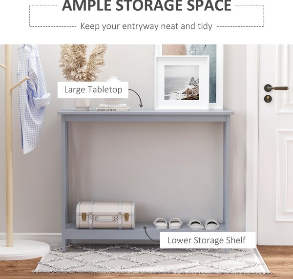 HOMCOM Console Table Hallway Desk w/Storage Shelf, X Design for Living Room Entryway, Grey Aosom UK