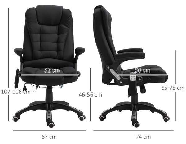 Vinsetto Massage Office Chair w/ 6 Heated Vibration Points, Executive Office Chair with Scratch Resistant Fabric, 360° Swivel Wheels, Black Aosom UK