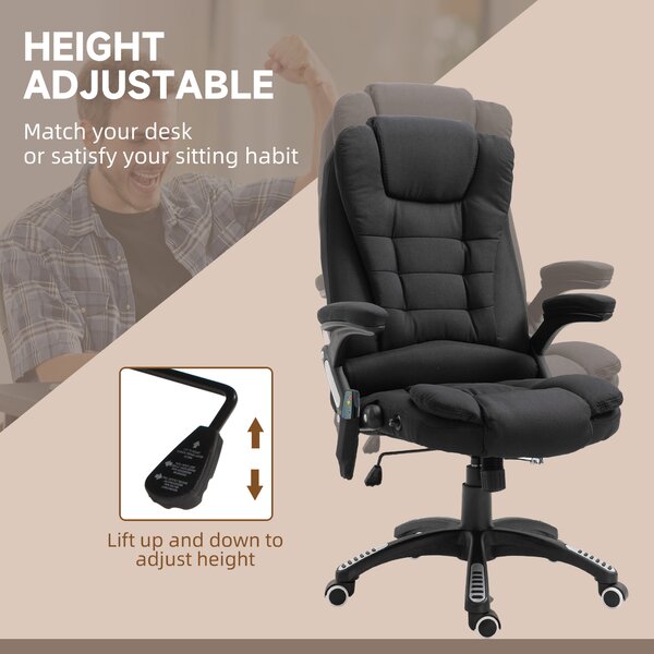 Vinsetto Massage Office Chair w/ 6 Heated Vibration Points, Executive Office Chair with Scratch Resistant Fabric, 360° Swivel Wheels, Black Aosom UK
