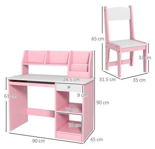 ZONEKIZ Two-Piece Kids Desk and Chair Set with Storage, for Ages 5-8 Years - Pink
