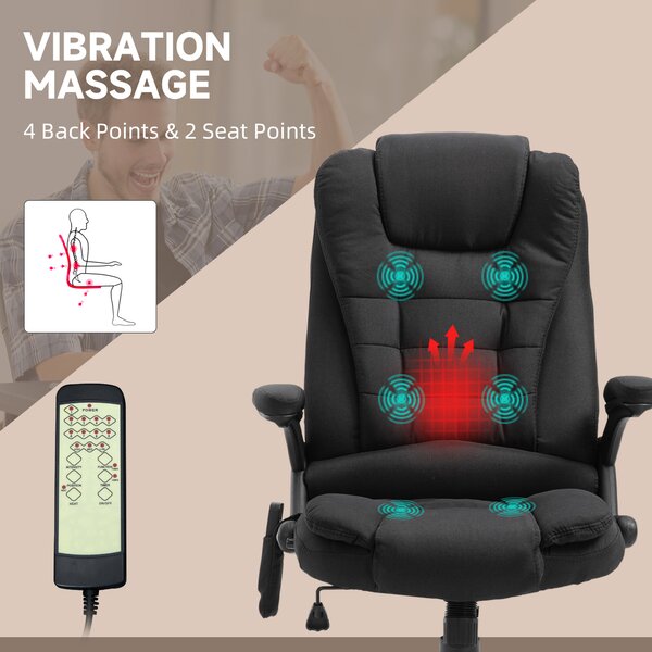 Vinsetto Massage Office Chair w/ 6 Heated Vibration Points, Executive Office Chair with Scratch Resistant Fabric, 360° Swivel Wheels, Black Aosom UK