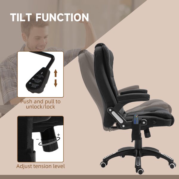 Vinsetto Massage Office Chair w/ 6 Heated Vibration Points, Executive Office Chair with Scratch Resistant Fabric, 360° Swivel Wheels, Black Aosom UK
