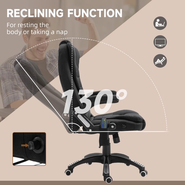 Vinsetto Massage Office Chair w/ 6 Heated Vibration Points, Executive Office Chair with Scratch Resistant Fabric, 360° Swivel Wheels, Black Aosom UK